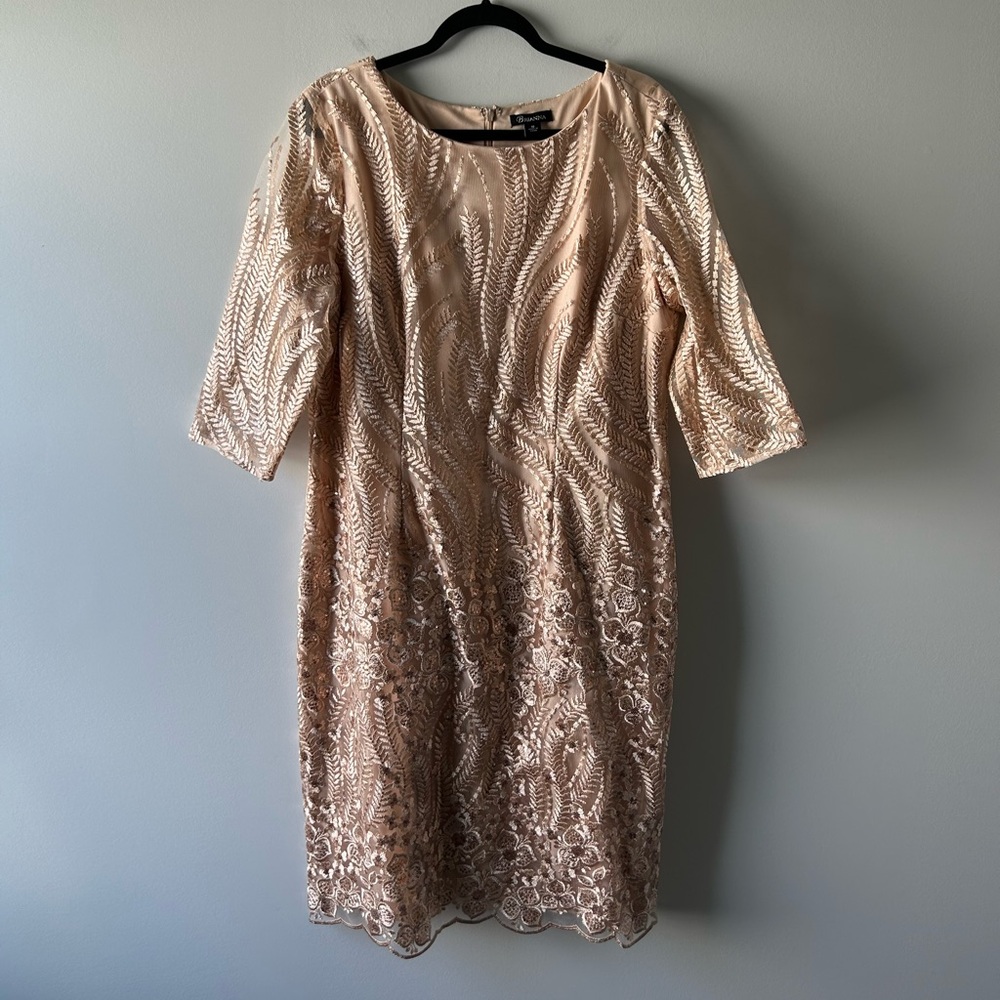 Brianna beige/tan embroidered dress